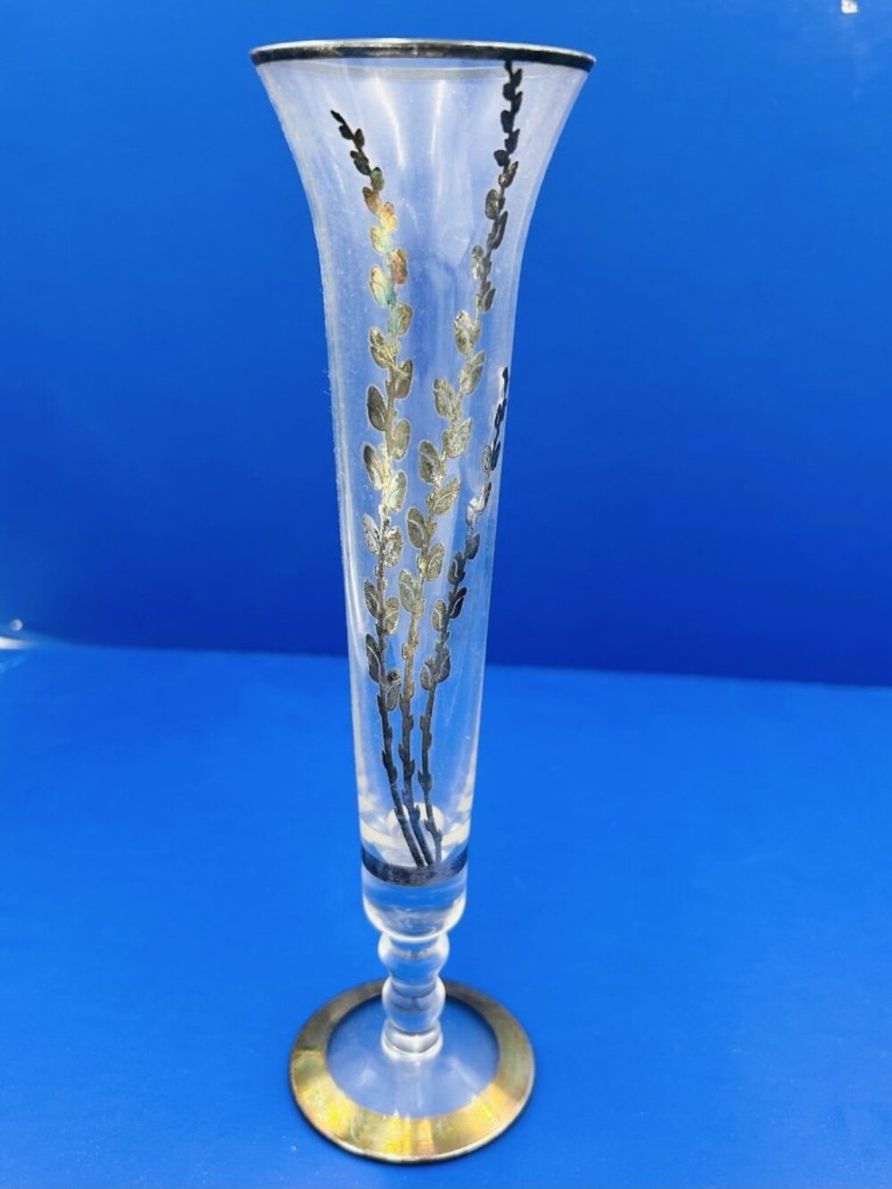 Vintage Cambridge Rockwell Silver Co 10" Bud Vase with Willow Sterling Overlay